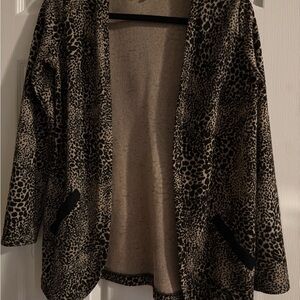 Dynamite Leopard-Print Open Front Cardigan - Black & Tan